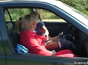 Granny getting pounded in the car