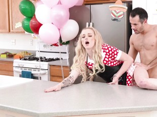 Loud blonde ends insane kitchen fuck perversions with the best facial