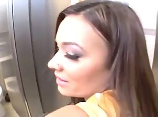 Cute longhaired girl anal on a public toilet