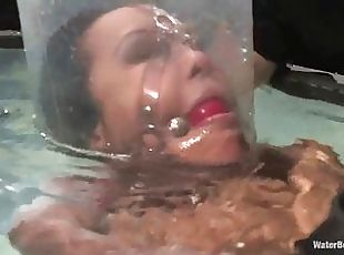 Masochist bitch is gagged and bagged and tortured underwater